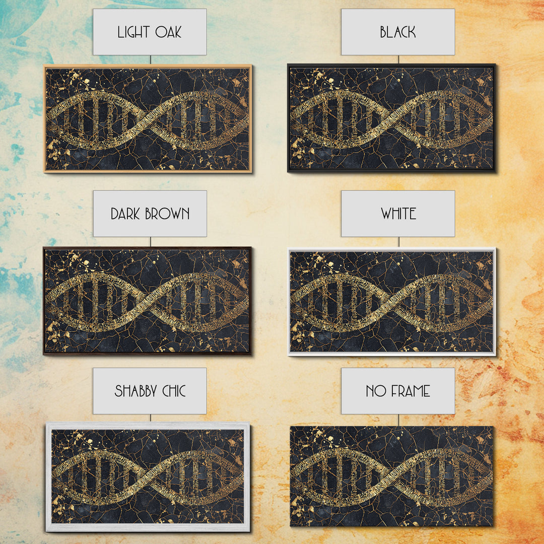 Ancient Gold DNA Strand Canvas Print, Black Marble Science Wall Art, Abstract Biology Decor, Luxury Modern Office Artwork