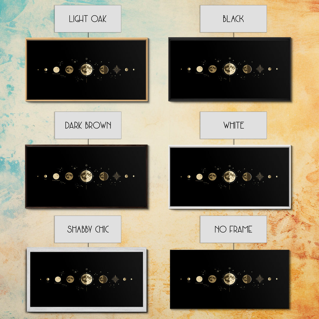 Gold Moon Phase Lunar Cycle Wall Art, Celestial Black Decor, Minimalist Poster, Spiritual Wall Art, Gift For Art Lovers, Home Decor