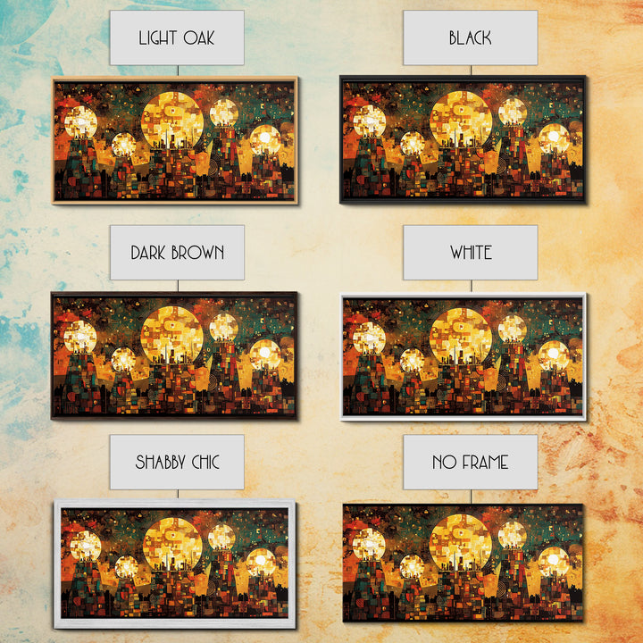 Golden Sun Mosaic City Wall Art, Abstract African Art Decor, Teal And Orange Canvas Print, Cultural Wall Art, Vibrant Decor