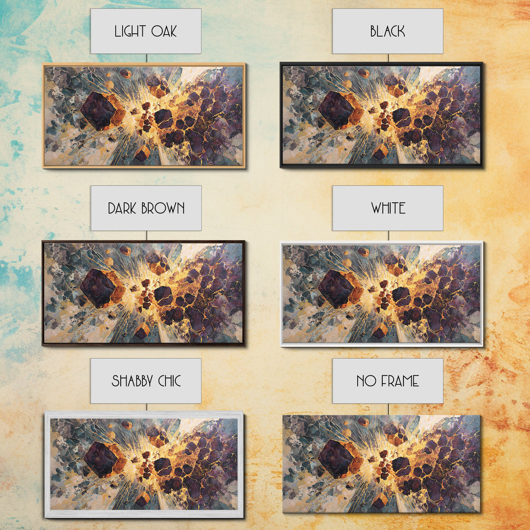 Exploding Gemstone Abstract Wall Art, Modern African Art Canvas Print, Gold Crackle Luxury Decor, Cosmic Statement Artwork