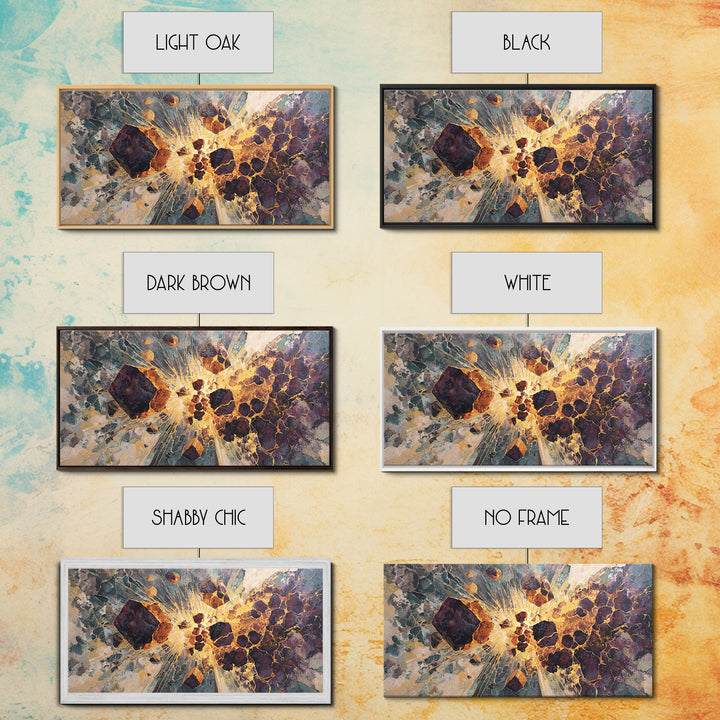 Exploding Gemstone Abstract Wall Art, Modern African Art Canvas Print, Gold Crackle Luxury Decor, Cosmic Statement Artwork