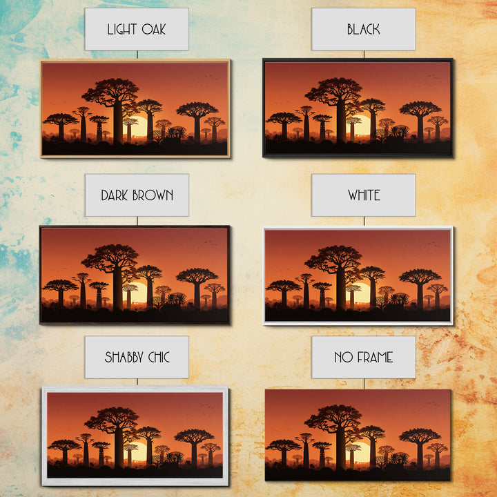 Baobab Trees At Orange Sunset Wall Art, African Landscape Silhouette, Madagascar Safari Decor, Warm Canvas Print For Home