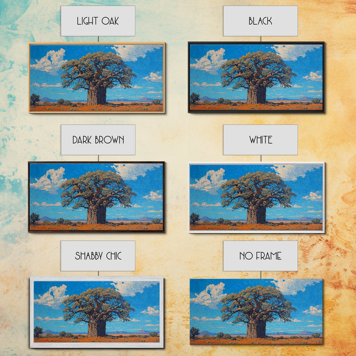 Sunlit Baobab Tree Canvas Print, African Landscape Wall Art, Blue Sky Safari Decor, Nature Scene Art, Unique Home Decor Gift