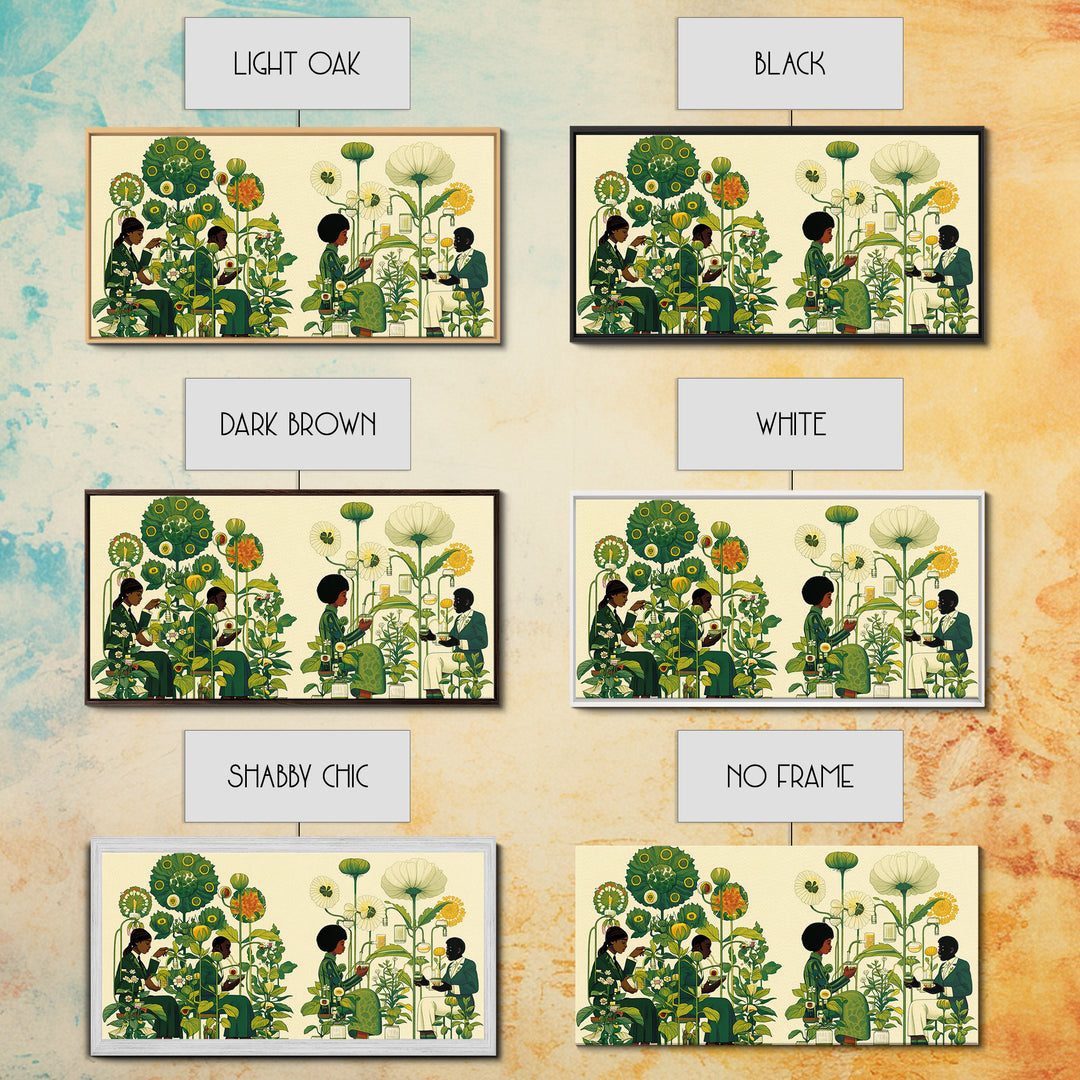 Green Botanical Reading Garden Canvas Print, African Women Art, Afrocentric Wall Decor, Nature Scene Art For Home Decor Gift