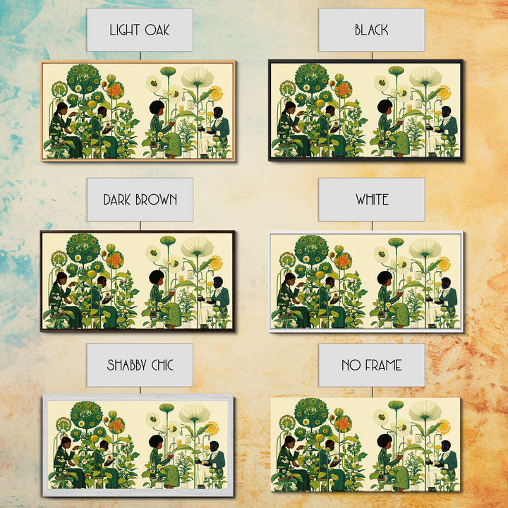 Green Botanical Reading Garden Canvas Print, African Women Art, Afrocentric Wall Decor, Nature Scene Art For Home Decor Gift