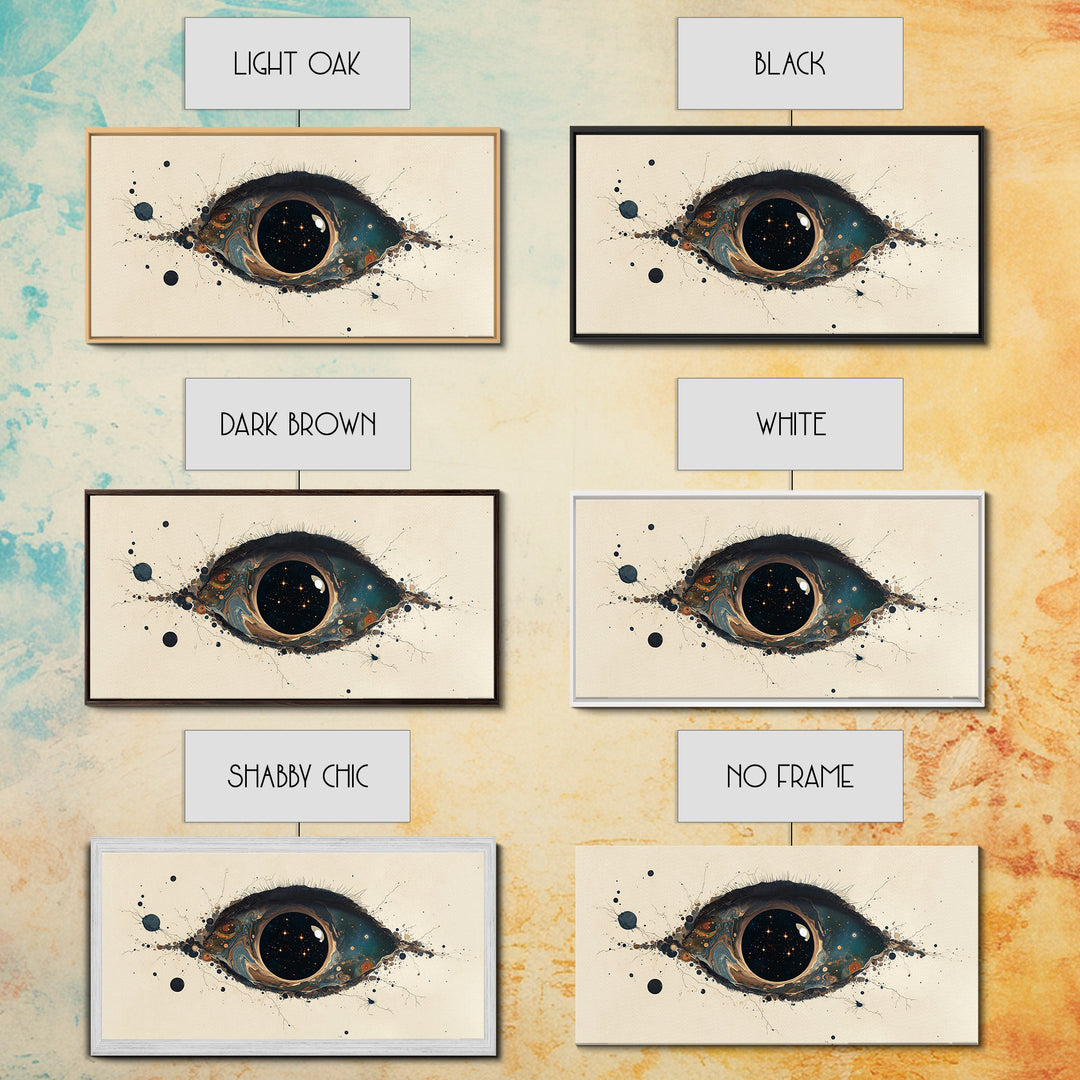 Cosmic Eye Canvas Print, Teal Gold Abstract Painting, Dreamy Wall Art, Modern Mystical Decor For Bedroom Or Office Statement Piece