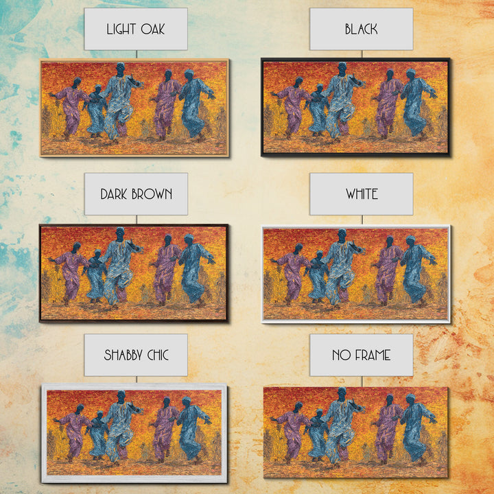 African Dancers At Sunset Wall Art, Colorful Afrocentric Celebration Print, Tribal Culture Decor, Vibrant Living Room Canvas