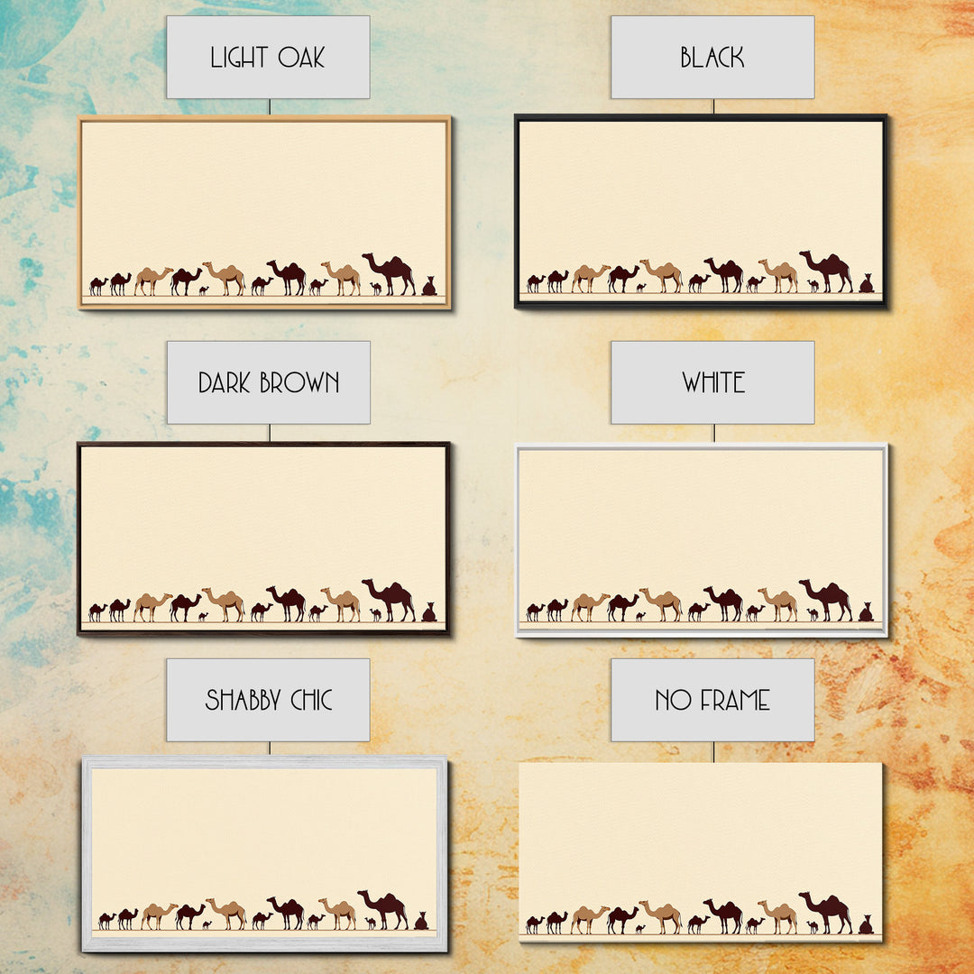 Minimalist Camel Caravan Silhouettes, African Safari Art Canvas Print, Desert Wall Art, Neutral Boho Living Room Decor Gift
