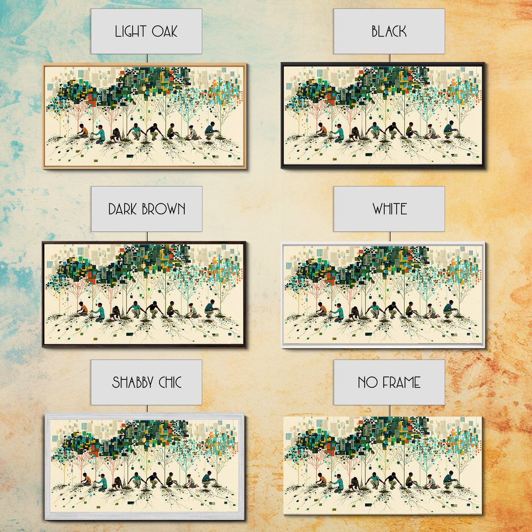 Children Planting Digital Forest Wall Art, African Community Tree Artwork, Modern Afrocentric Decor, Eco Living Room Print