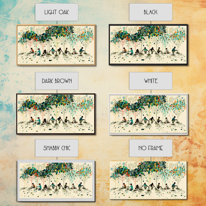 Children Planting Digital Forest Wall Art, African Community Tree Artwork, Modern Afrocentric Decor, Eco Living Room Print