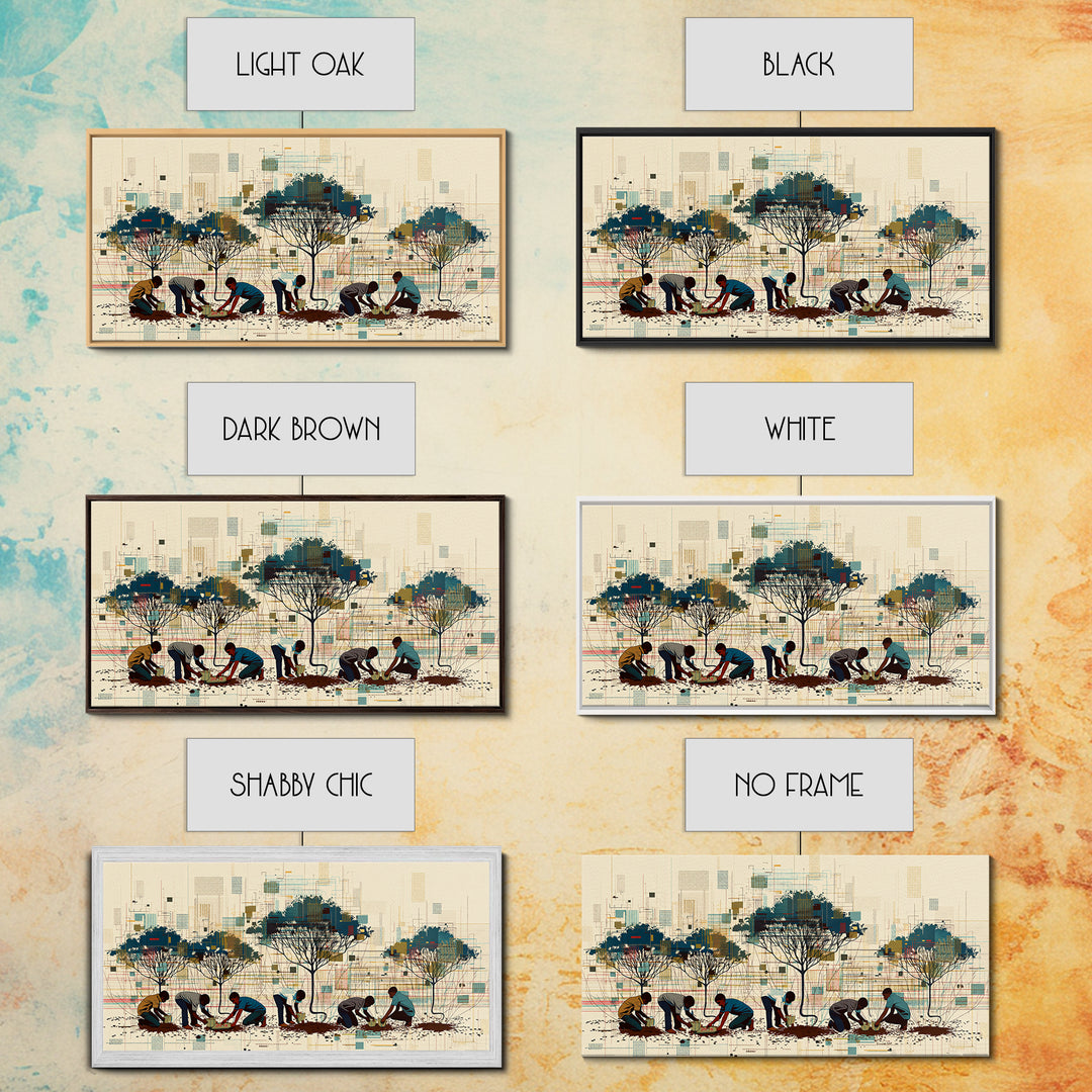 Community Tree Planting Wall Art, African Landscape With Acacia Trees, Modern Afrocentric Print, Cultural Home Decor Gift