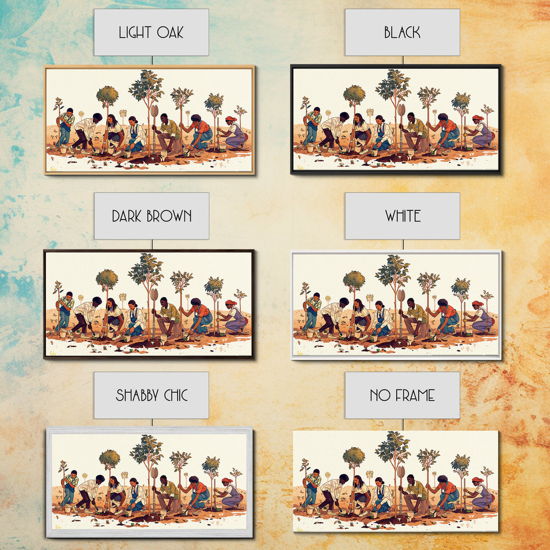 Tree Planting Volunteers Wall Art, African Community Garden Scene, Boho Cultural Artwork, Earth Tone Home Decor Print Gift