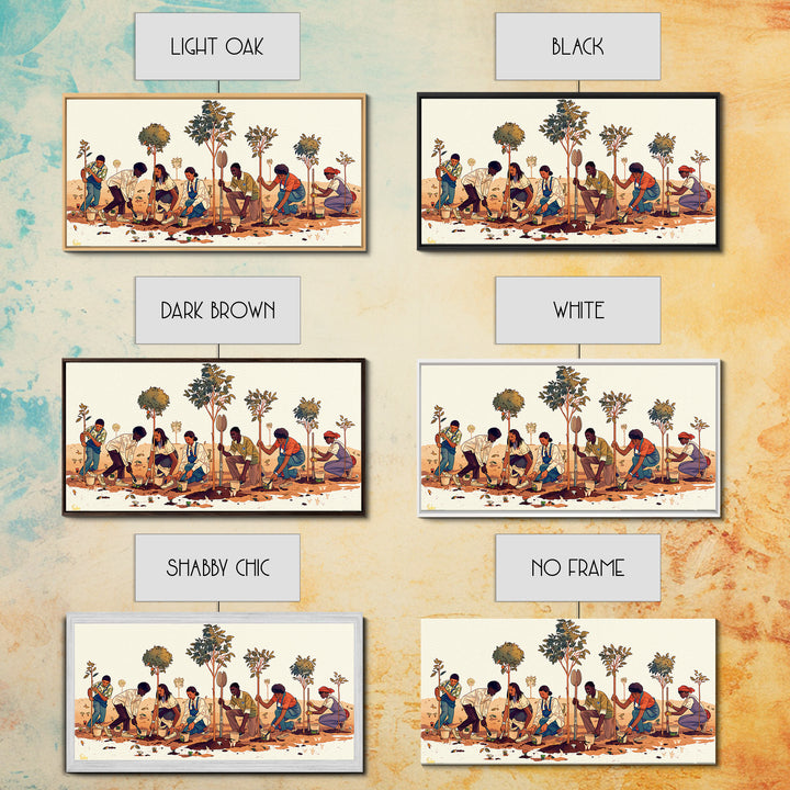 Tree Planting Volunteers Wall Art, African Community Garden Scene, Boho Cultural Artwork, Earth Tone Home Decor Print Gift