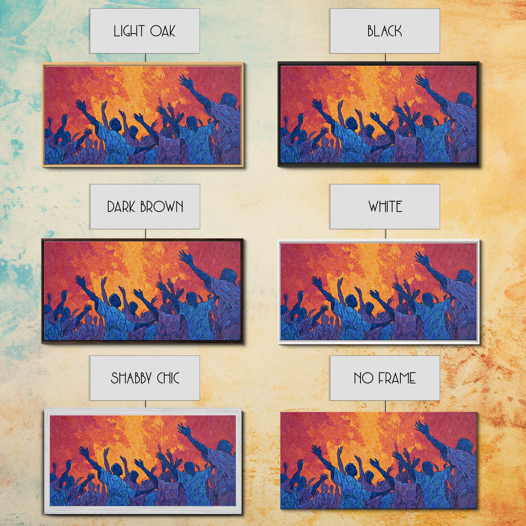 Blue Celebration Crowd Wall Art, African Festival Dance, Abstract African Art, Spiritual Wall Decor, Vibrant Canvas Print