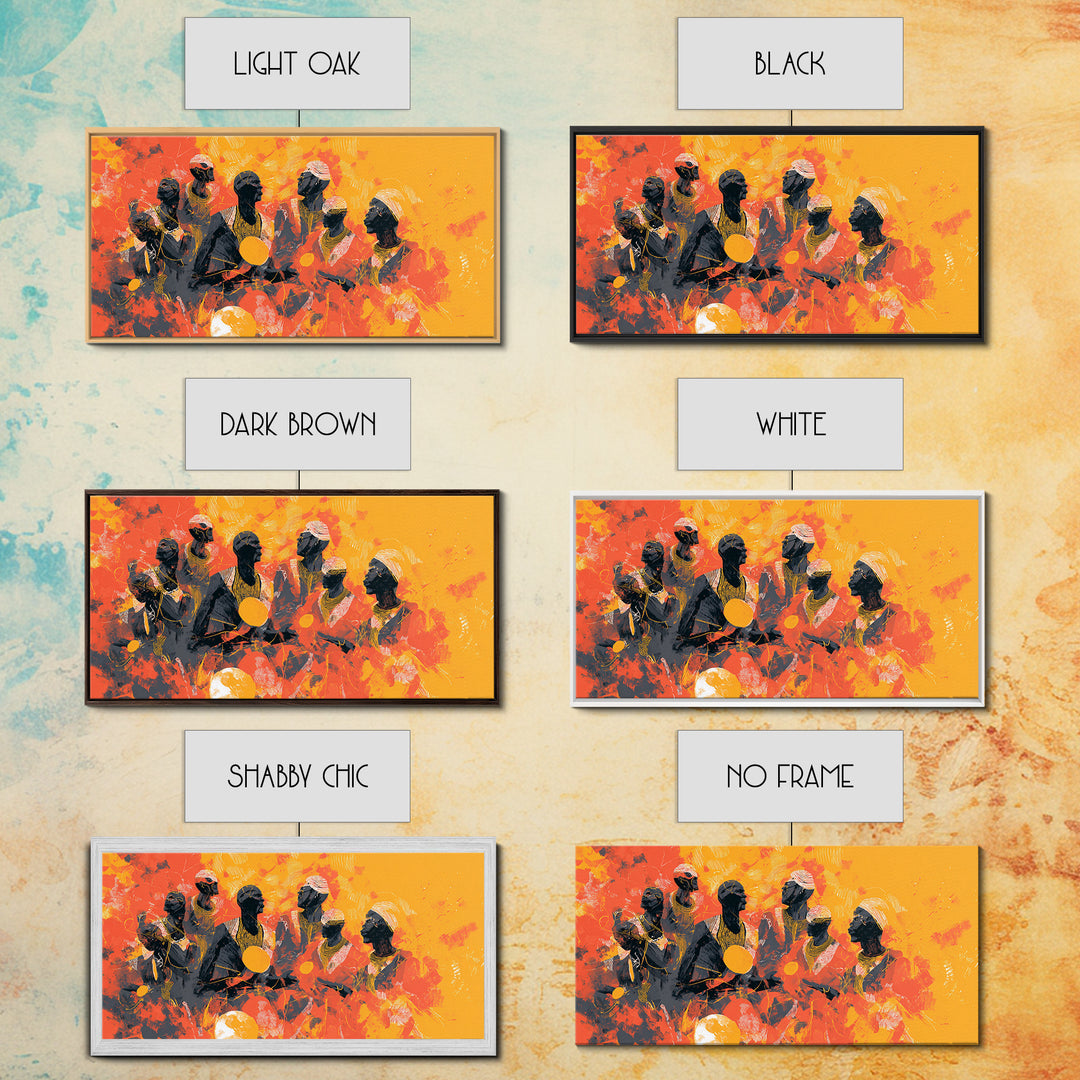 Orange African Drummers Wall Art, Tribal Music Painting, African Women Art, Afrocentric Decor, Cultural Home Decor Canvas Print