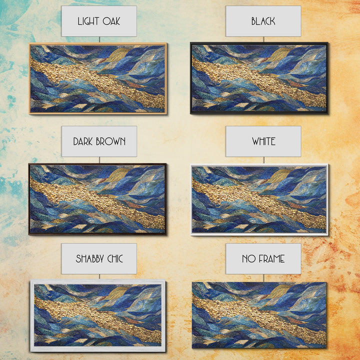 Blue Gold River Mosaic Wall Art, African Landscape, Textured Art Print, Coastal Abstract Decor, Modern Large Canvas Print