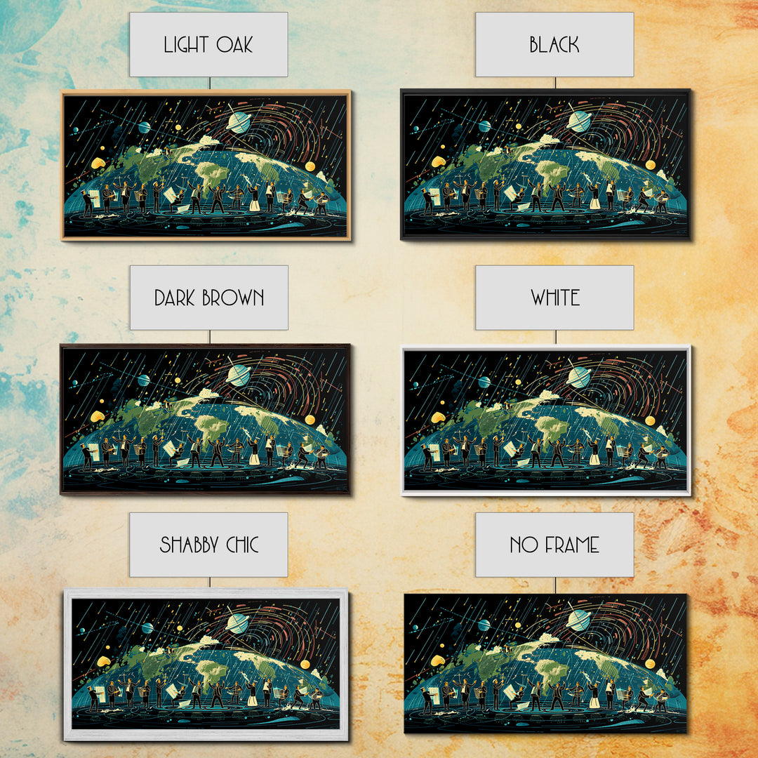 Cosmic Orchestra Over Earth Canvas Print, Digital Art, Modern Wall Art, Music Room Decor, Unique Canvas Art, Gift For Him