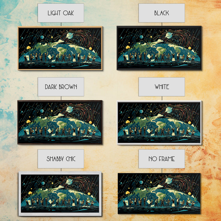 Cosmic Orchestra Over Earth Canvas Print, Digital Art, Modern Wall Art, Music Room Decor, Unique Canvas Art, Gift For Him