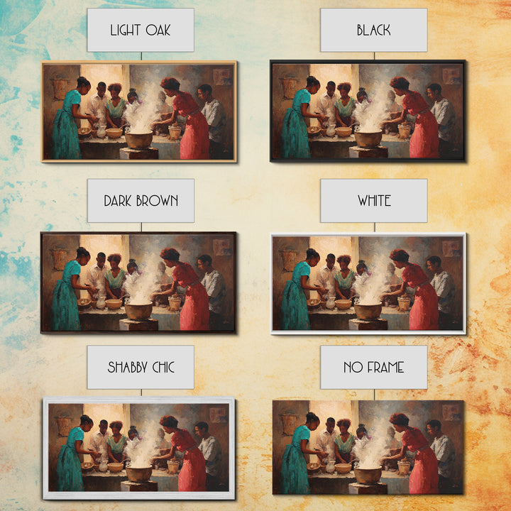 Community Cooking With Steaming Pot Wall Art, African American Art, Black Family Kitchen Decor, Cultural Home Decor Gift