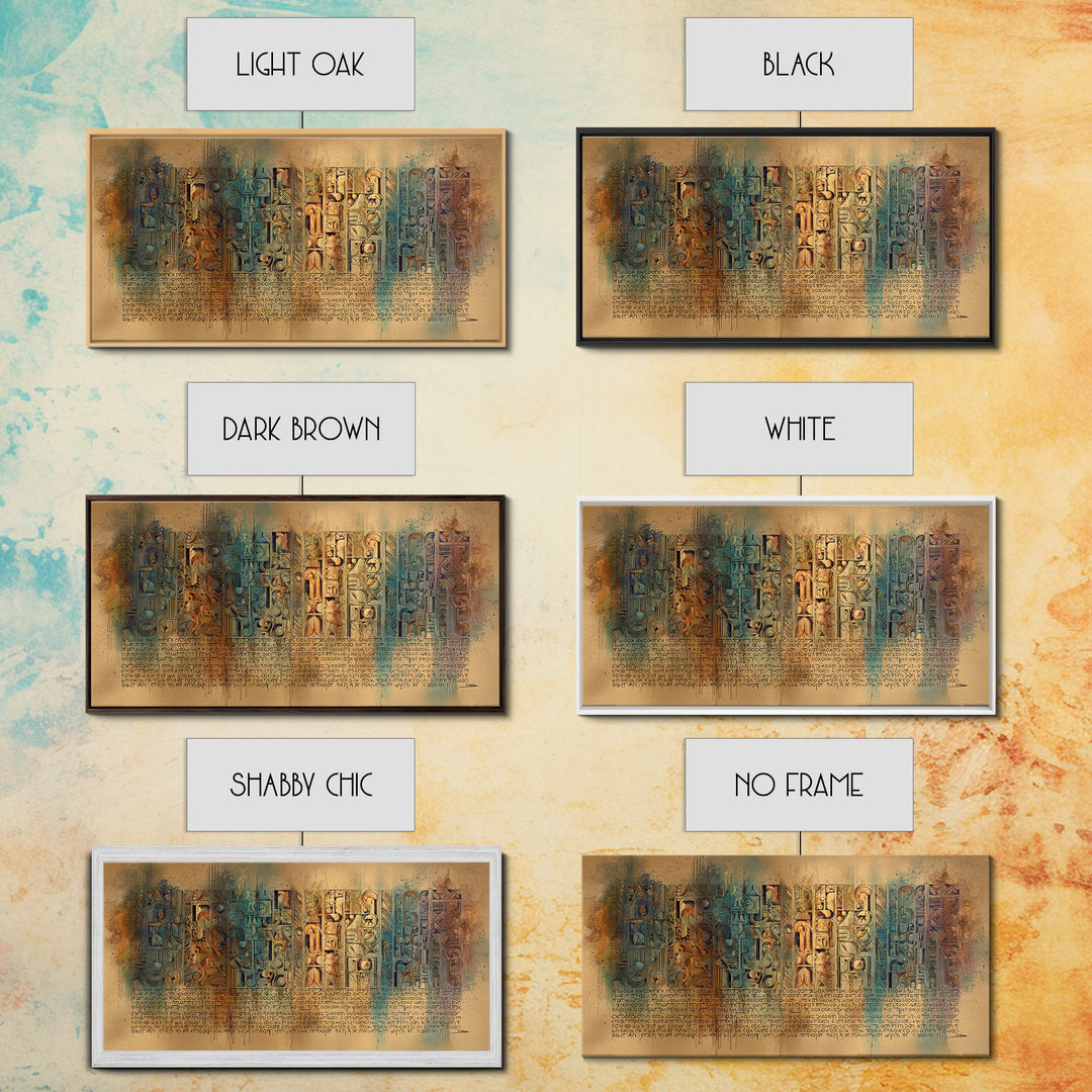 Weathered Glyph Panels Wall Art, African Inspired Hieroglyphic Abstract, Teal Rust Cultural Decor, Ancient Canvas Gift For Home