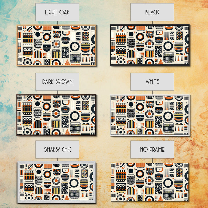 African Tribal Pattern Canvas Print, Black Orange Textile Wall Art, Afrocentric Geometric Decor, Boho Home Decor Gift For Living Room