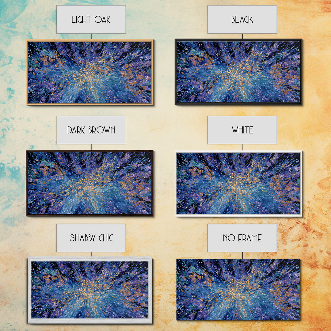 Blue Gold Cosmic Abstract Wall Art, Explosive Modern Canvas Decor, Textured Art Print, Dreamy Statement Living Room Decor