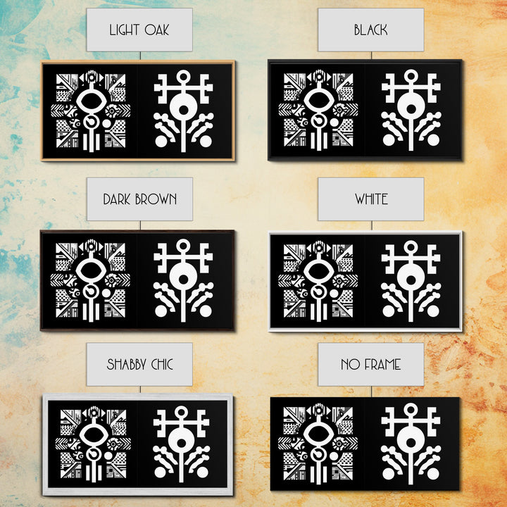 Black And White Adinkra Symbol Wall Art, African Tribal Abstract Canvas Print, Geometric Spiritual Decor, Bold Pattern Gift