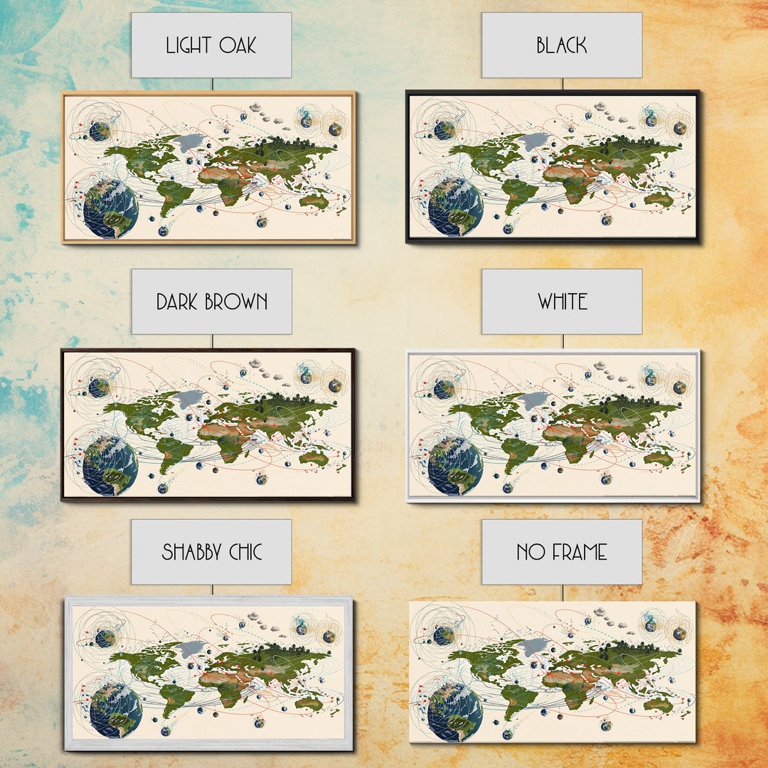 Global Network Map With Africa Orbitals Wall Art, Digital World Map Art, Modern Office Decor, Futuristic Abstract Art Print