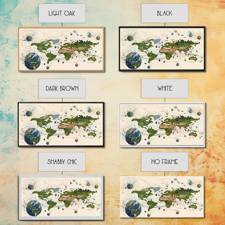 Global Network Map With Africa Orbitals Wall Art, Digital World Map Art, Modern Office Decor, Futuristic Abstract Art Print