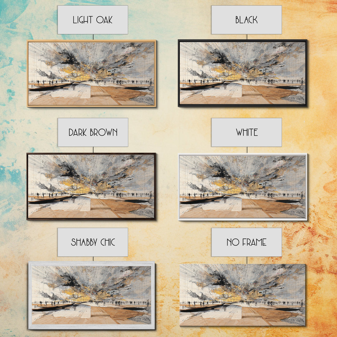 Stormy Urban Horizon Wall Art, Abstract African Inspired Cityscape Canvas Print, Modern Office Decor For Living Room Decor