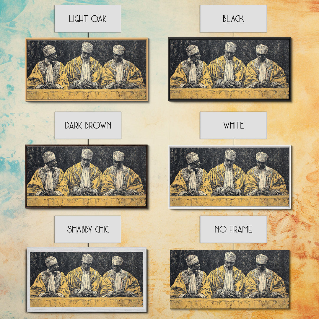 Three Seated African Elders Wall Art, Traditional African Canvas Print, West African Tribal Art Decor For Cultural Home Decor