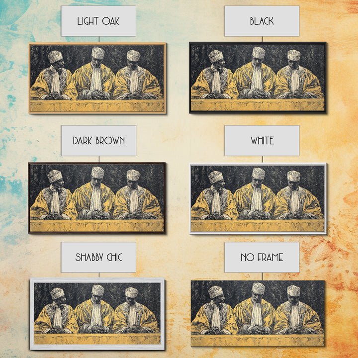 Three Seated African Elders Wall Art, Traditional African Canvas Print, West African Tribal Art Decor For Cultural Home Decor