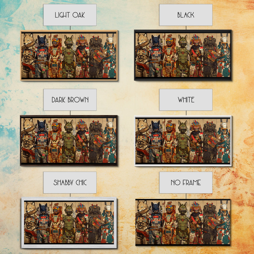 Cyber Animal Warriors Wall Art, Afrofuturism Canvas Print, African Tribal Art, Bold Gaming Room Decor For Collectors Gift