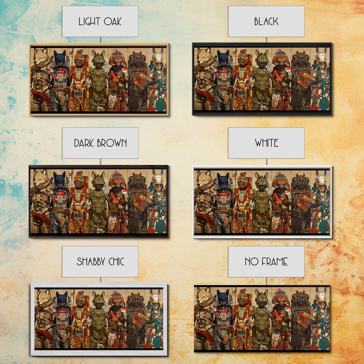 Cyber Animal Warriors Wall Art, Afrofuturism Canvas Print, African Tribal Art, Bold Gaming Room Decor For Collectors Gift