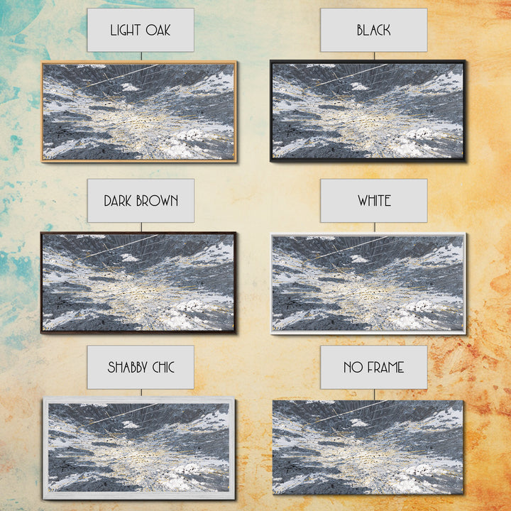 Abstract Ocean Clouds With Gold Network Wall Art, Textured Art Print, Blue Gray Modern Art, Dreamy Wall Art, Office Decor