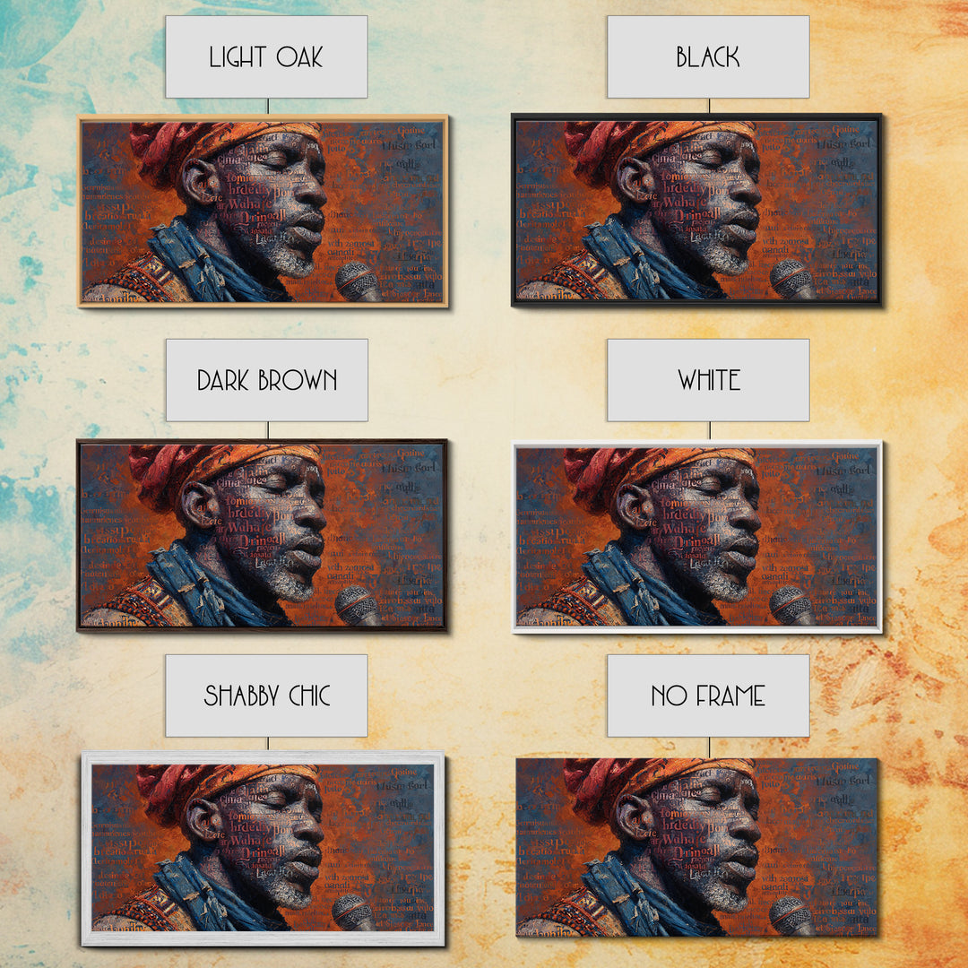 African Man Profile With Microphone Canvas Print, Typography Portrait In Red And Blue, Black Culture Wall Decor Gift For Him