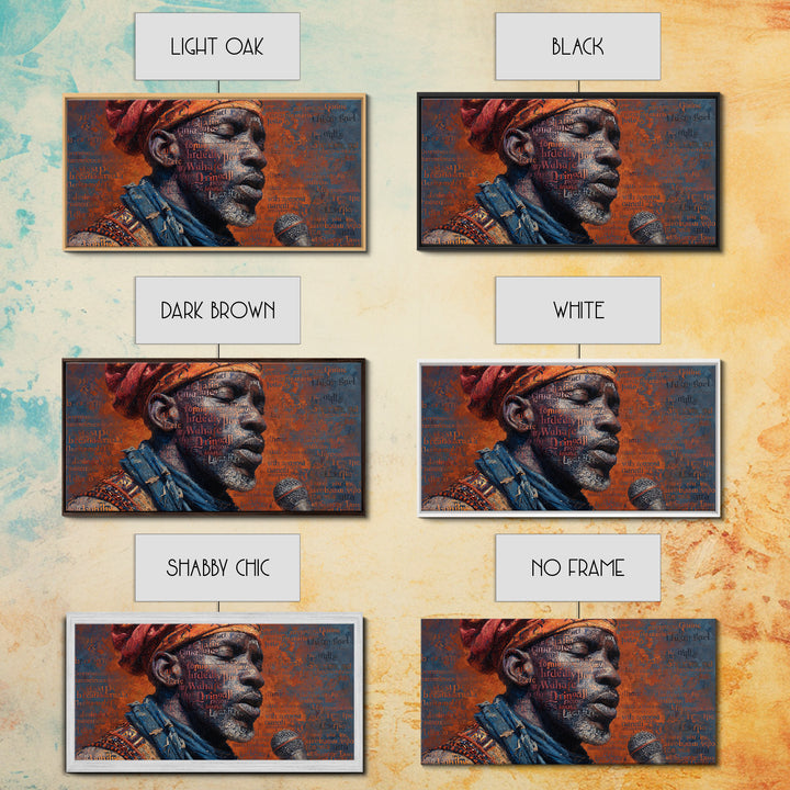 African Man Profile With Microphone Canvas Print, Typography Portrait In Red And Blue, Black Culture Wall Decor Gift For Him