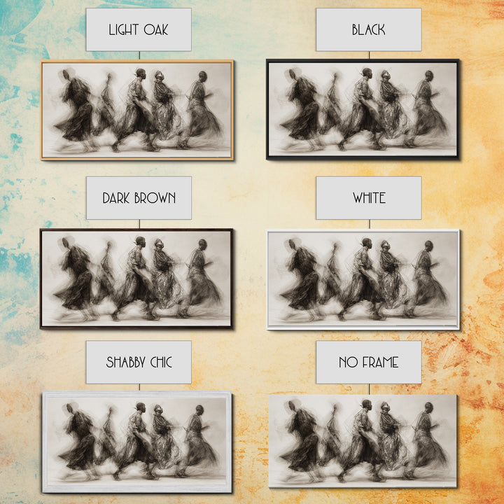 Charcoal African Procession Silhouettes Wall Art, Traditional African Decor, Cultural Canvas Print For Living Room Home Decor Gift