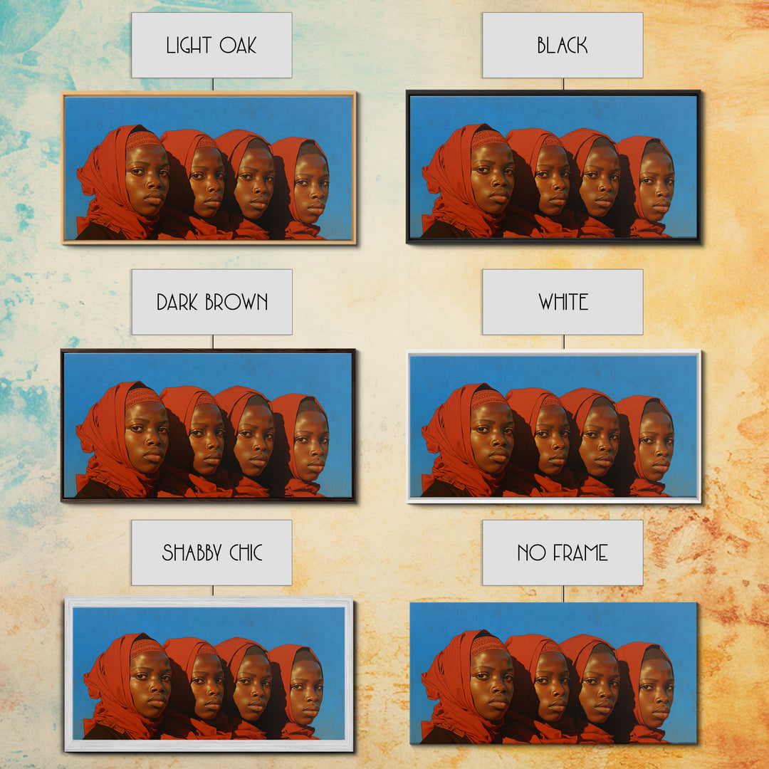 Four African Women In Red Headwraps Wall Art, Black Woman Canvas Print For Afrocentric Decor, Portrait Wall Art, And Gifts