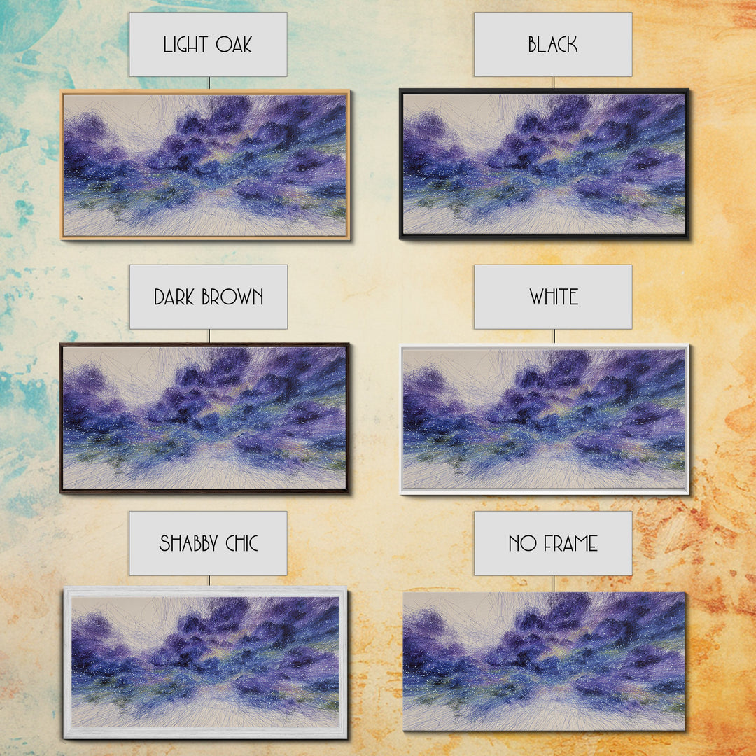 Purple Blue Starry Dreamy Nebula Abstract Wall Art, Cosmic Canvas Print, Modern Bedroom Decor, Spiritual Meditation Gift