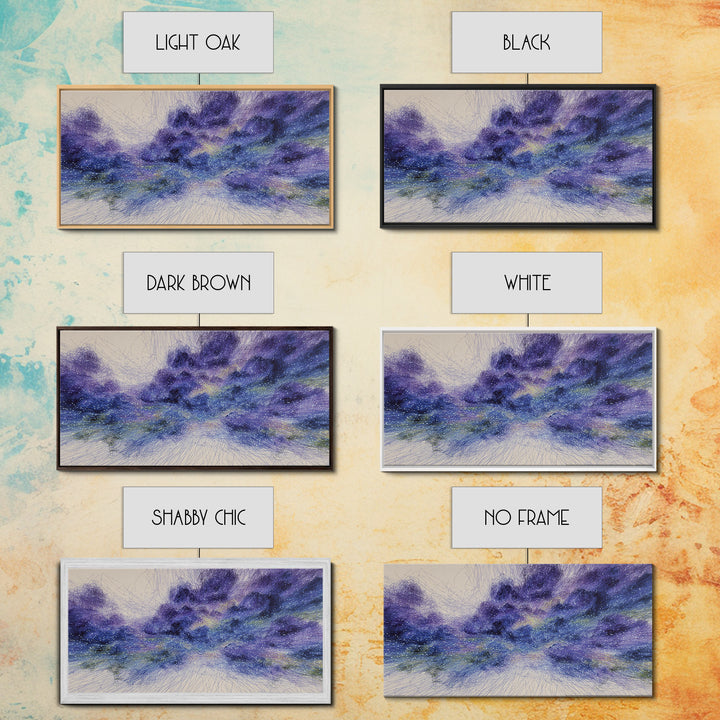 Purple Blue Starry Dreamy Nebula Abstract Wall Art, Cosmic Canvas Print, Modern Bedroom Decor, Spiritual Meditation Gift
