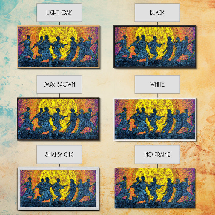 African Dancers In Golden Sun Wall Art, Colorful Afrocentric Decor, Tribal Celebration Print, Black Culture Canvas Art Gift