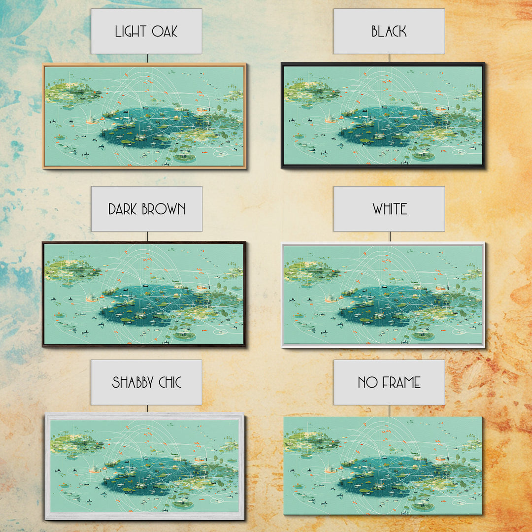Turquoise Abstract African Wetland Islands Wall Art, Modern Canvas Art, Teal Coastal Map, Digital Art Africa, Unique Decor