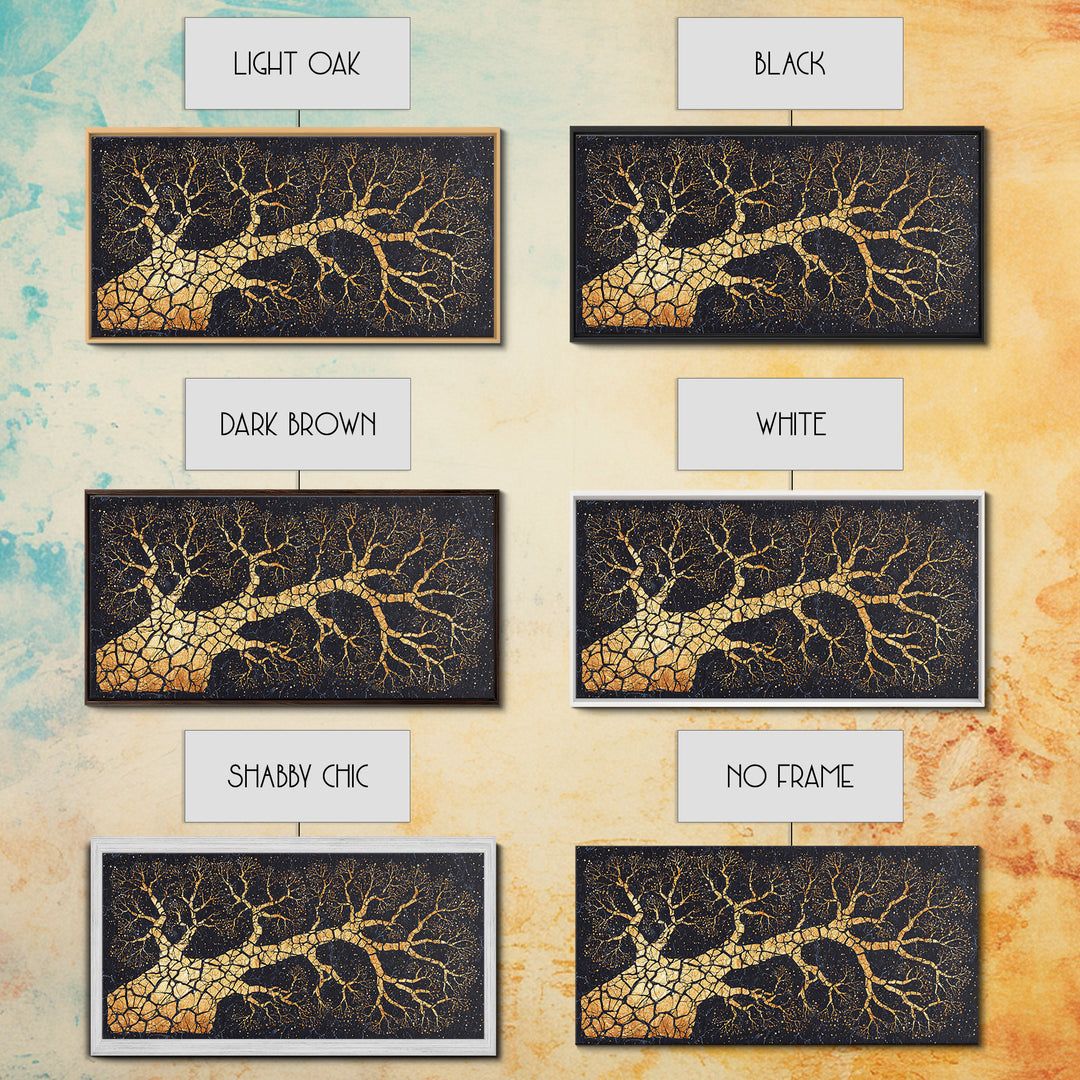 Golden Baobab Tree Branches On Black, African Tree Wall Art, Luxury Canvas Decor, Earth Tone Statement Home Decor Gift Idea