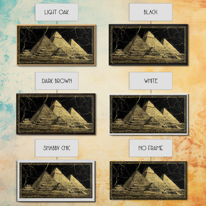 Black Gold Egyptian Pyramids Wall Art, Ancient African Art Print, Luxury Canvas Print, Mystical Statement Home Office Decor Gift