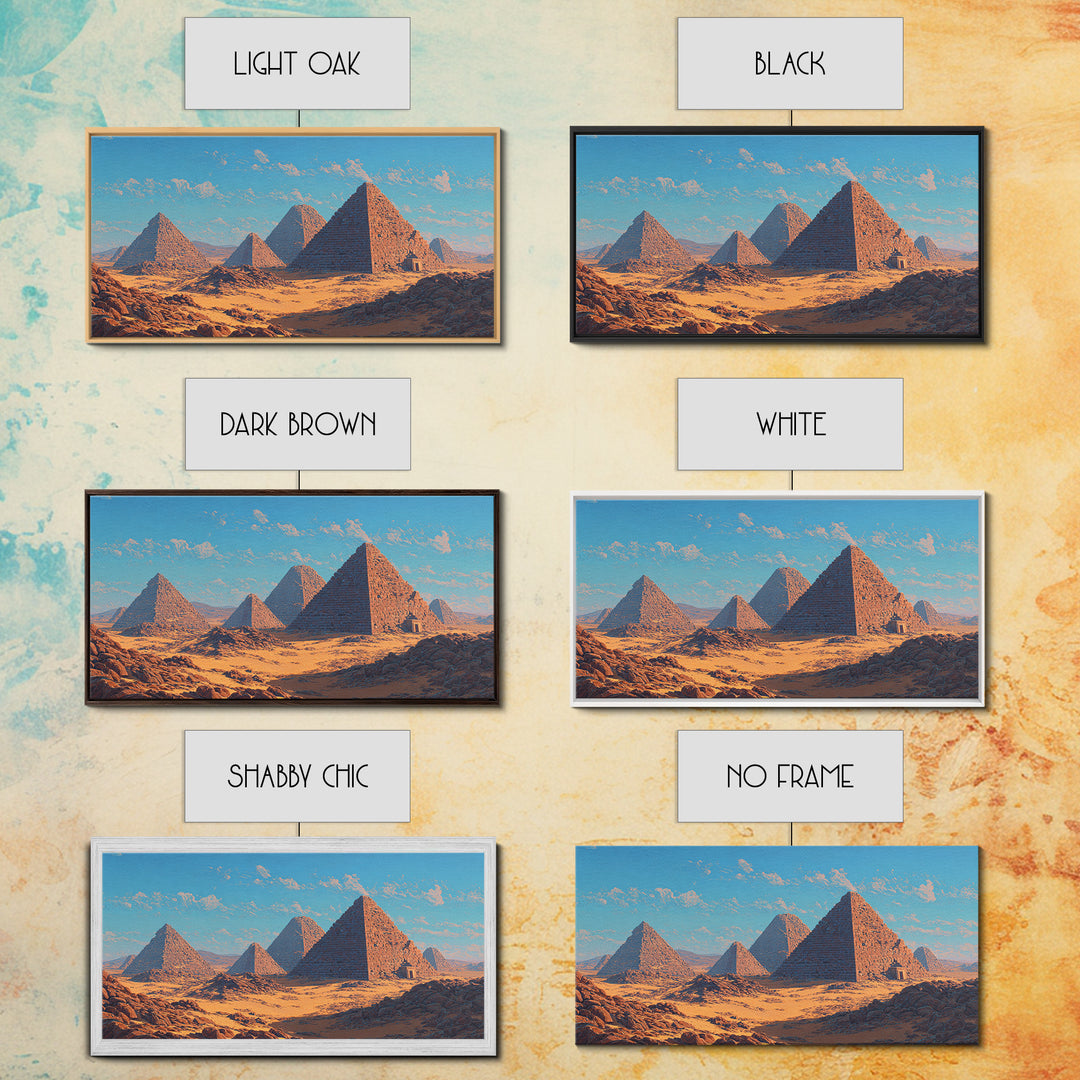 Blue Sky Giza Pyramids Wall Art, Egyptian Desert Landscape Canvas Print, Ancient African Art, Warm Cultural Decor Gift For Her