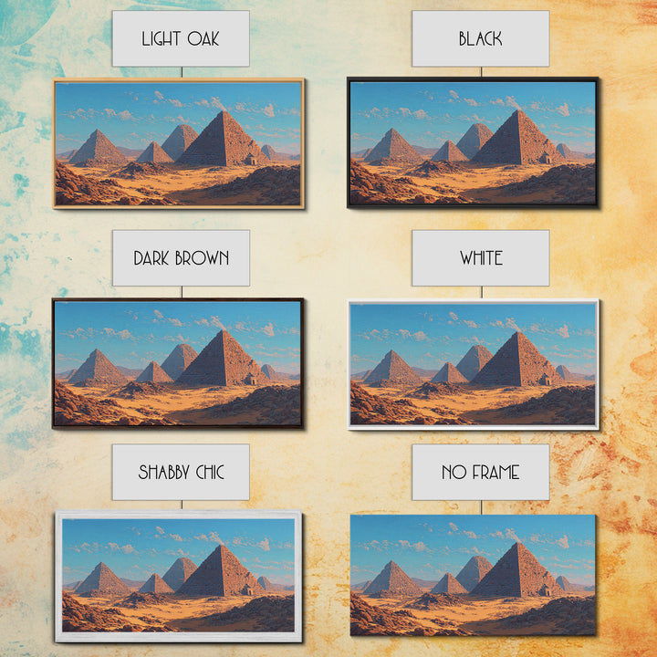 Blue Sky Giza Pyramids Wall Art, Egyptian Desert Landscape Canvas Print, Ancient African Art, Warm Cultural Decor Gift For Her