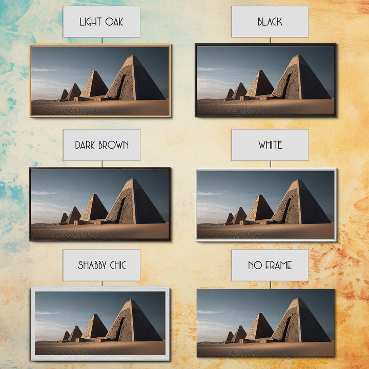 Sunlit Desert Pyramids African Landscape Framed Canvas Print, African Egyptian Art, Sahara Travel Poster, Living Room Decor