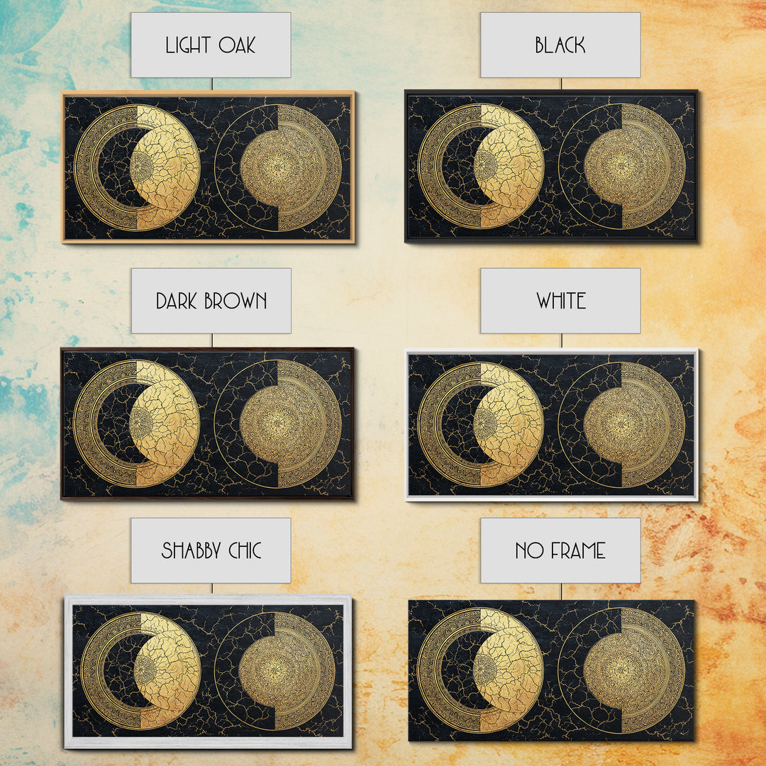Gold Celestial Moon Phases On Cracked Black Wall Art, Abstract Art, Spiritual Wall Art, Modern Canvas Art, Home Decor Gift