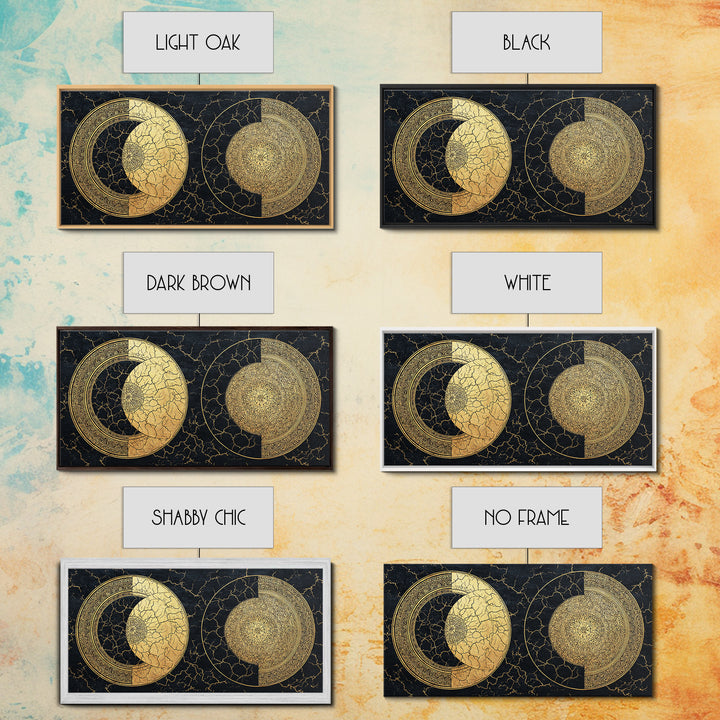 Gold Celestial Moon Phases On Cracked Black Wall Art, Abstract Art, Spiritual Wall Art, Modern Canvas Art, Home Decor Gift